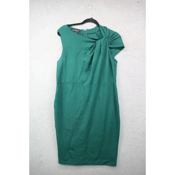 Eloquii Sleeveless Dark Green Midi Dress-Twisted Shoulder Sheath-Size 16-Stretch - Picture 1 of 8